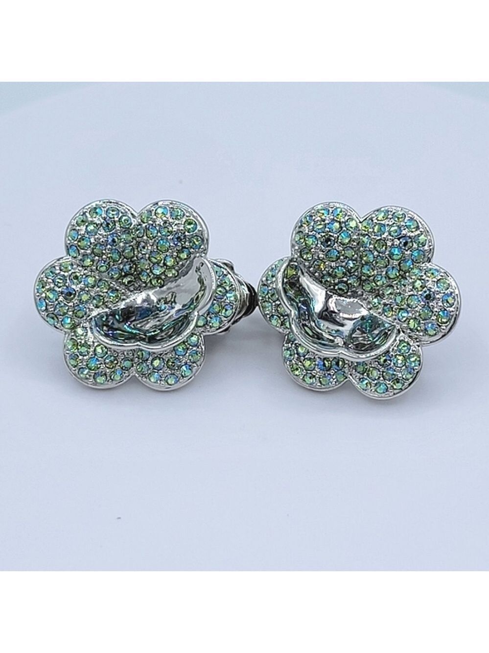 FAC Earrings Blue Green Crystals #2453
